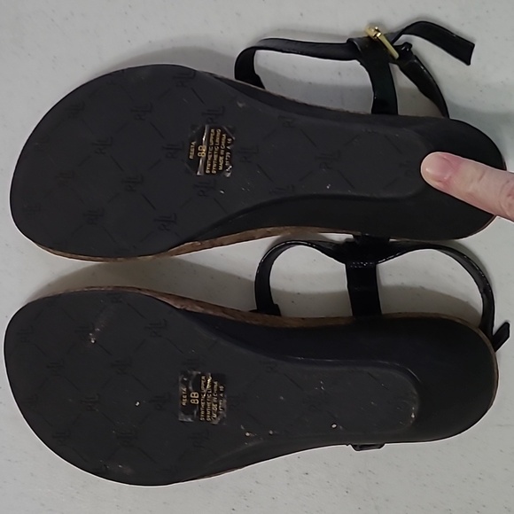 Lauren Ralph Lauren women's "Reeta" black thong wedge sandals size 8 - Picture 11 of 13